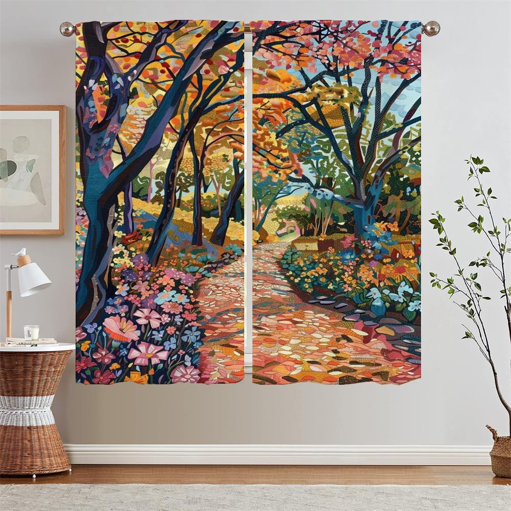 Chiffon Curtain for Living Room Flowers After Rain Sheer Curtains Salon 2 Pieces Short Window Curtains Home Blackout Blinds the