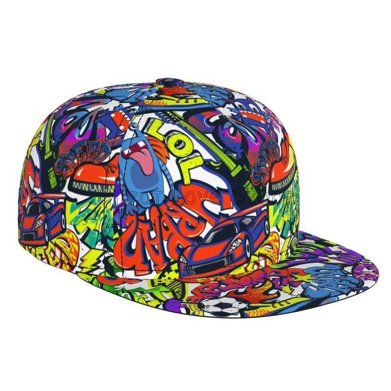 

Colorful Graffiti Art Print Baseball Cap Adjustable Snapback Hat for Men Women Unisex Hip Hop Caps Flat Bill Brim Hats Adjustable