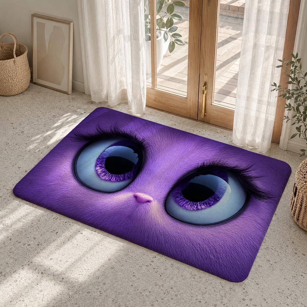 Cute Orange Eyes Design Floor Mat Flannel Rug Non Slip Absorbent Soft Washable For Entryway Hallway Bathroom Kitchen Decor
