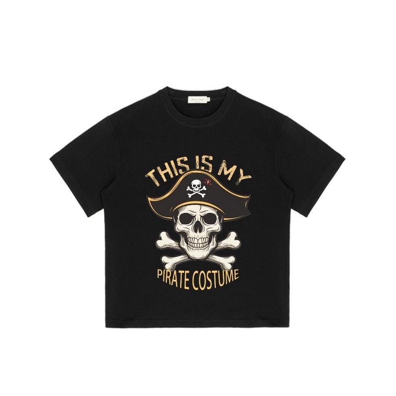 Black T Shirt This Is My Pirate Costume Skull and Crossbones Print Halloween Party Wear
