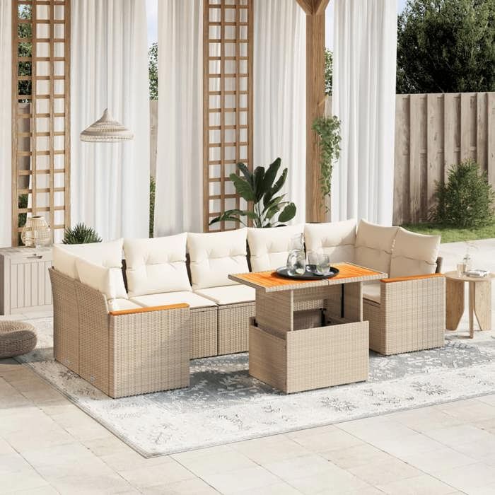 VidaXL Garden Lounge Set with Cushions 8 Pcs, Patio Sofas, Patio Furniture Set, Outdoor Furniture, Beige 3272990