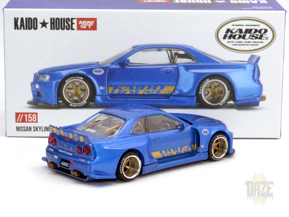 MINI GT 164 Scale KAIDO HOUSE - NISSAN SKYLINE GT-R R34 KAIDO WORKS SHINJYUKU V2 - BLUE (KHMG158)