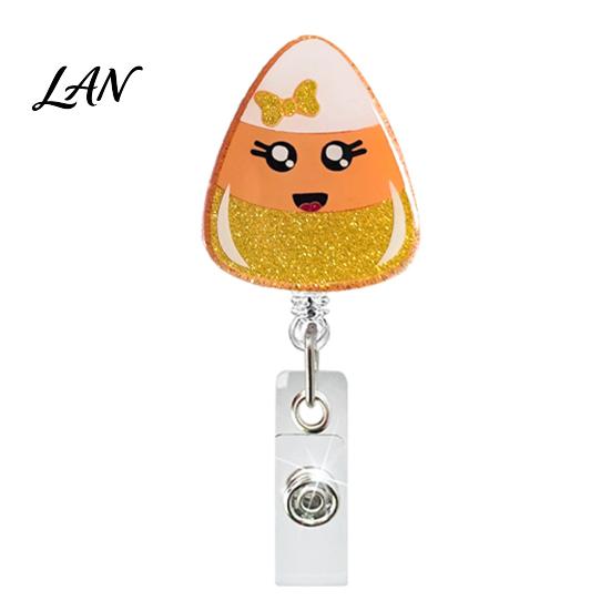 Teacher Badge Reel Retractable Holder, Halloween Glitter Acrylic Reel, Cute Ghost ID Card Pumpkin Holder for Nurse Doctor Worker