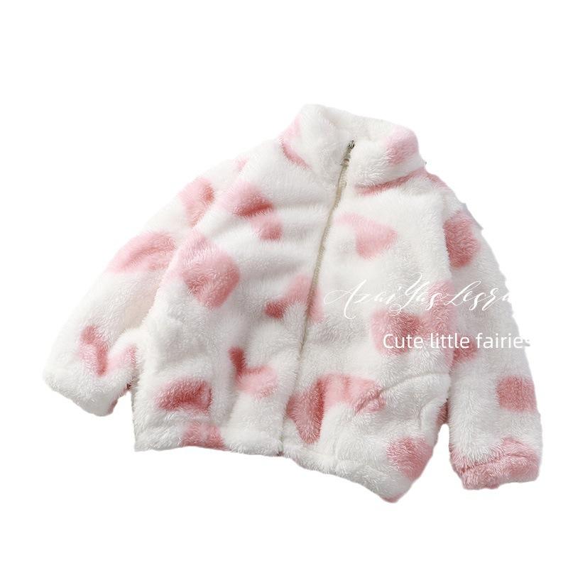 

Дівчача плюшева куртка з капюшоном для великих дітей осінь-зима зігріваючий верхній одяг модна принцеса різдвяний одяг дитяча мила коров яча куртка 130cm рожевий