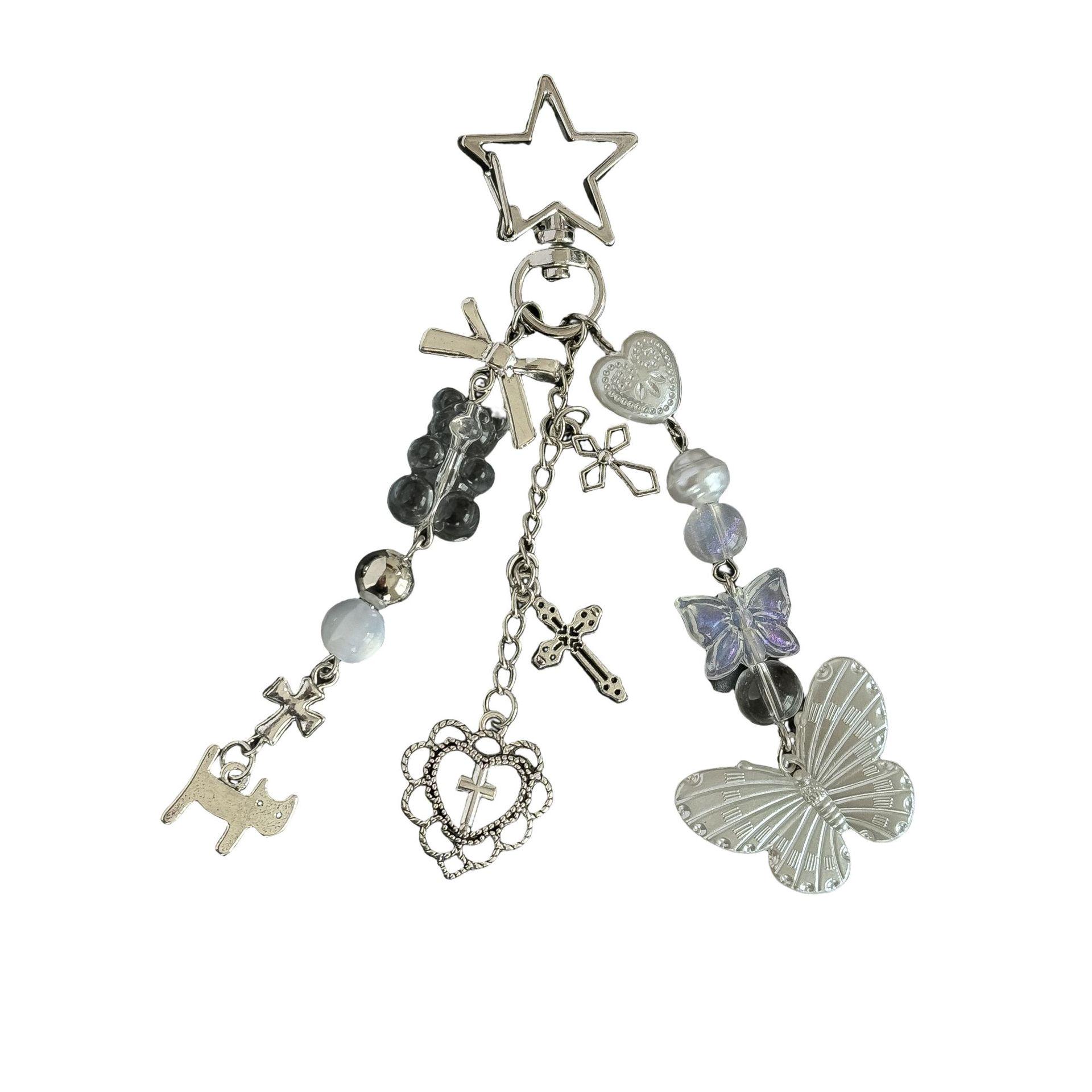 Y2K Butterfly Bag Charm Custom Phone Lanyard with Bear Pendant Keychain