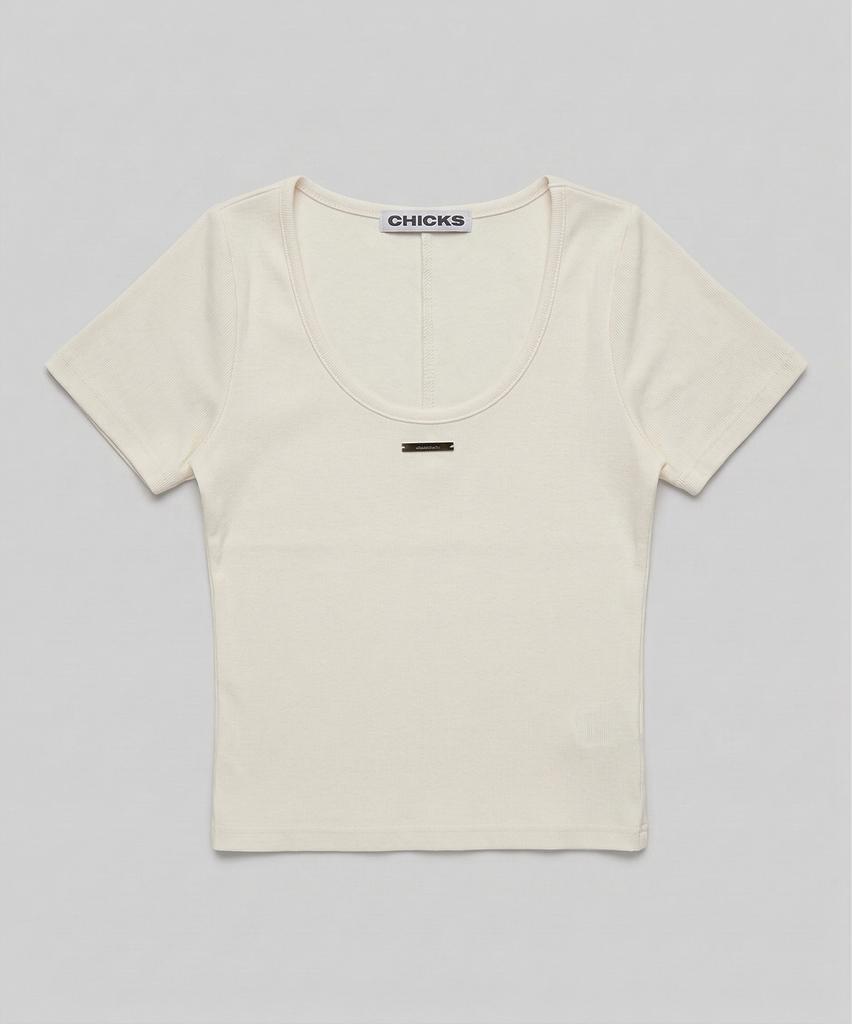 CHICKS Two-Way Angora Round Slim T-Shirt White