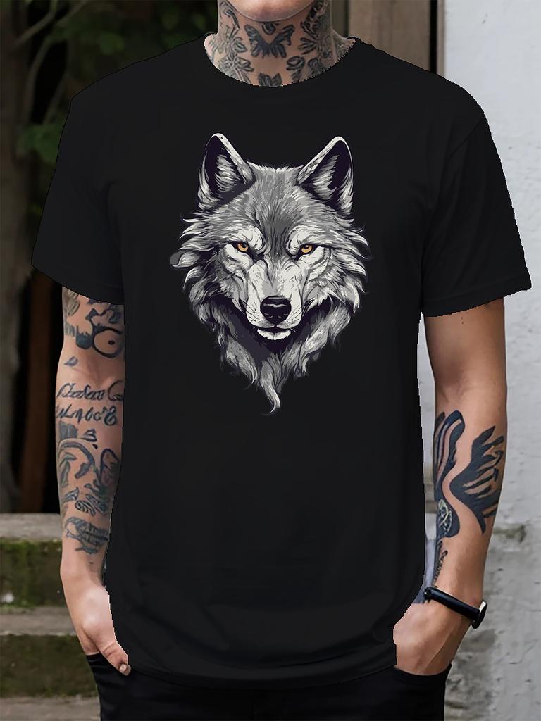 Wild Grey Wolf Head Unisexs Crew Neck T Shirt Cool Wildlife Graphic Short Sleeve Tee Animal Lover Casual Male Summer Street Tops