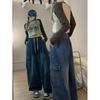 Four Season Women Loose Retro Jeans Tooling Wide-leg Loose Mopping Pants Hip-hop Hiphop Casual Pants
