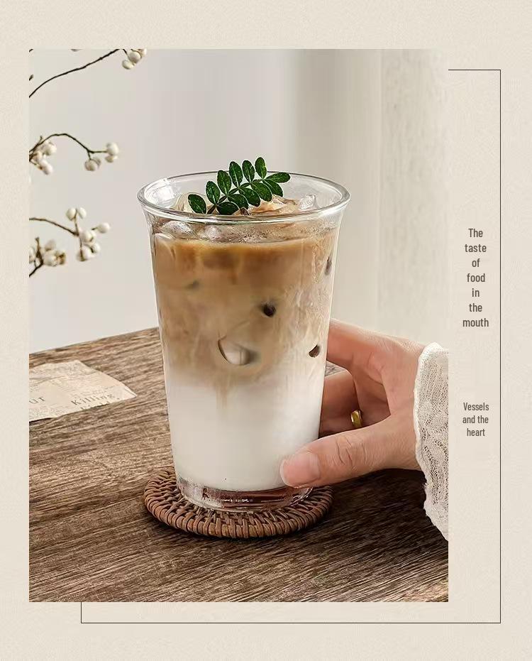 Durable High-Temperature Resistant Glass Cup for Coffee, Beverages, Milkshakes, and Breakfast, Explosion-Proof and Anti-Spill Design.