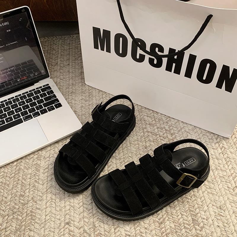 

Wind belt Roman shoes platform Internet celebrity sandals female summer new 2025 muffin bottom fairy waterproof table sandals word empty 35 чёрный