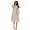 French Heavy Industry Lace Embroidered Lapel Single-breasted Waist Slim Dress Dress