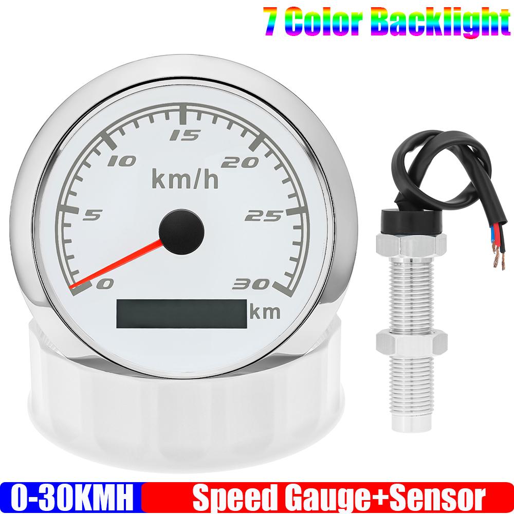 85mm Analog Pulse Speedometer Gauge with Holzer Sensor 7 Color Light Speed Meter Pulse Signal for Car Boat Marine 12V 24V
