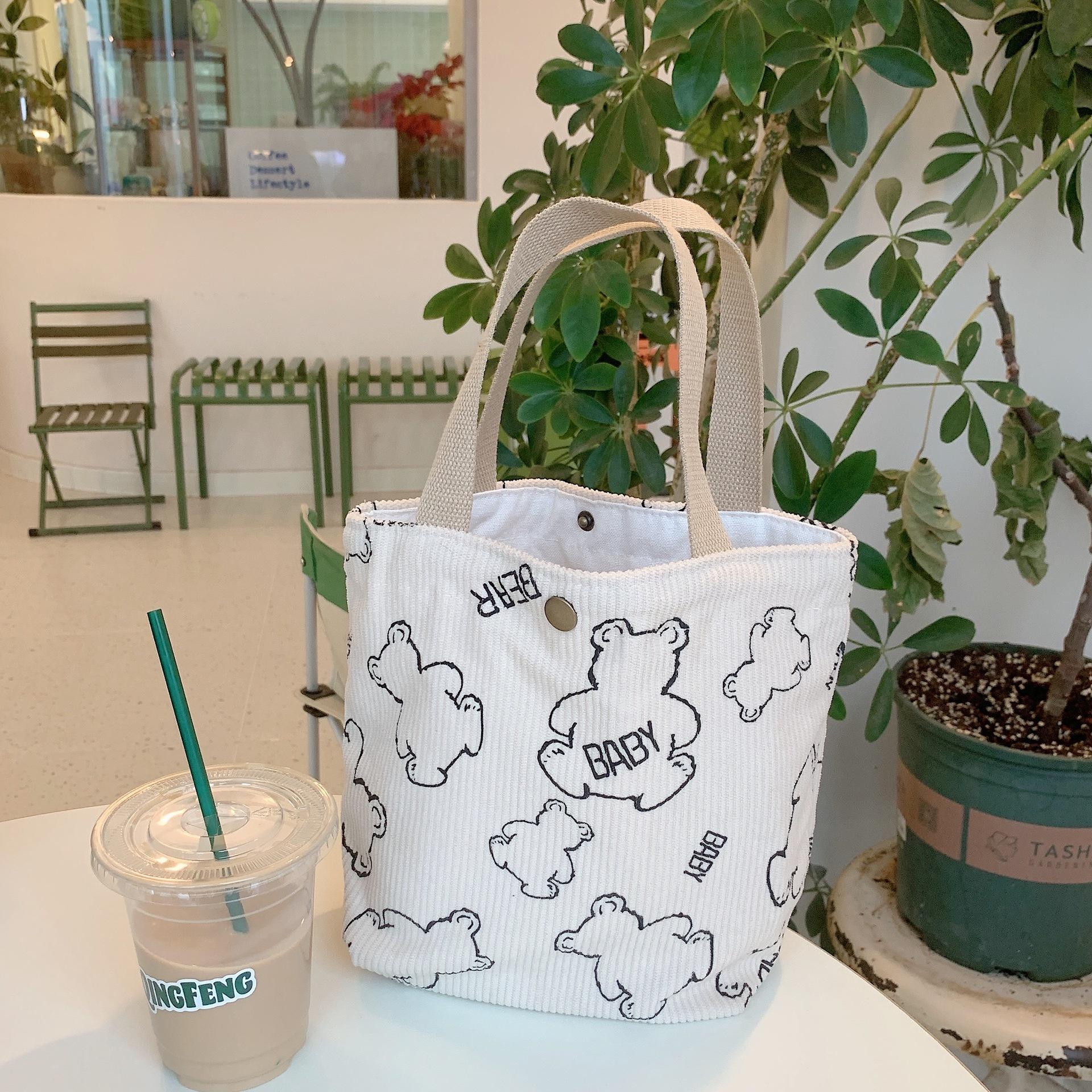 

Женская винтажная вельветовая портативная сумка для хранения большой емкости с медвежонком OneSize бежевый