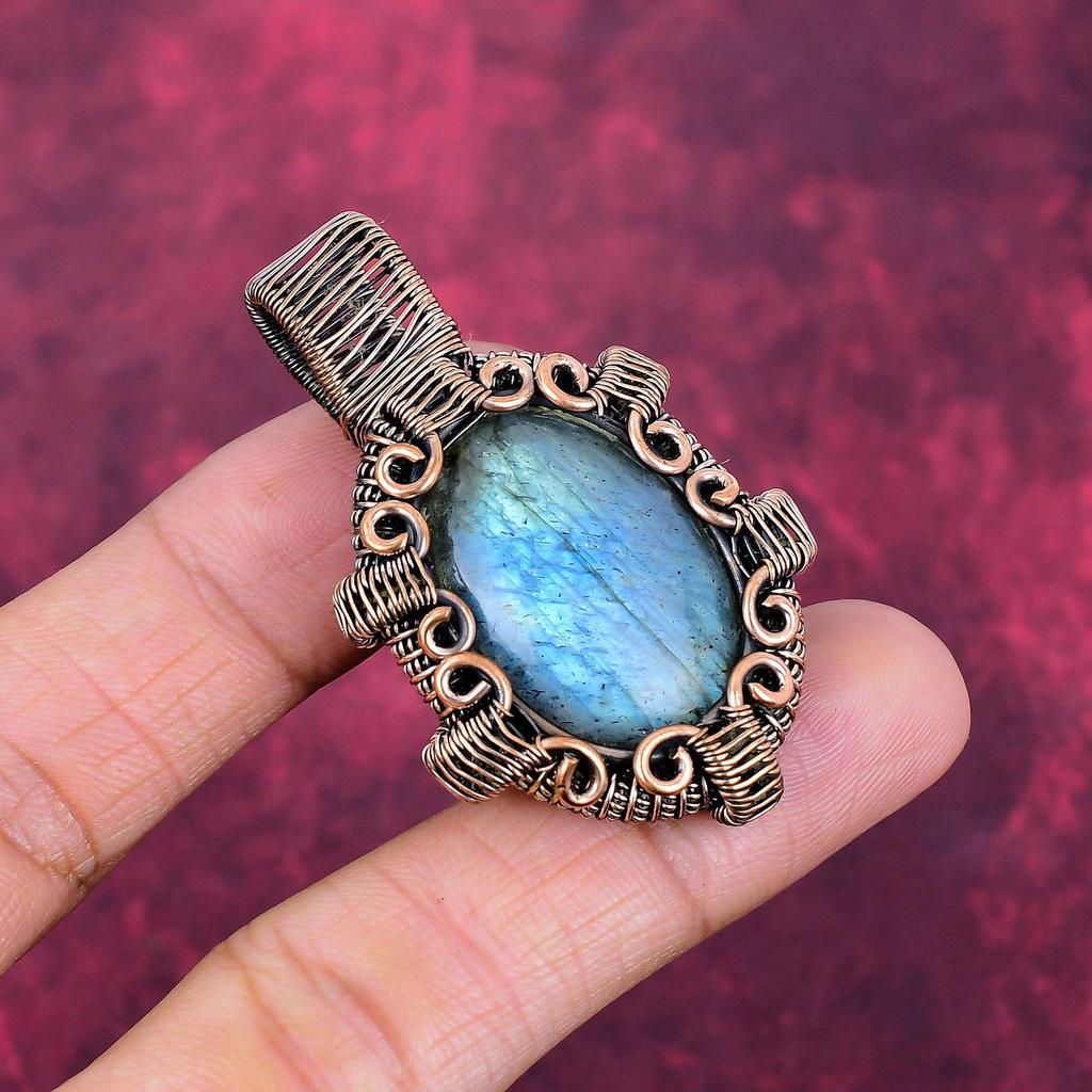 Labradorite Pendant Copper Wire Wrapped Pendant Handmade Jewelry Gemstone Pendant