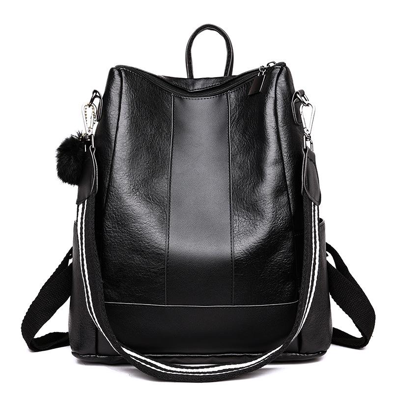 IELGY Multifunctional Large Capacity Korean Version Travel Lightweight Ornaments Soft Leather Retro Black Women's Backpack