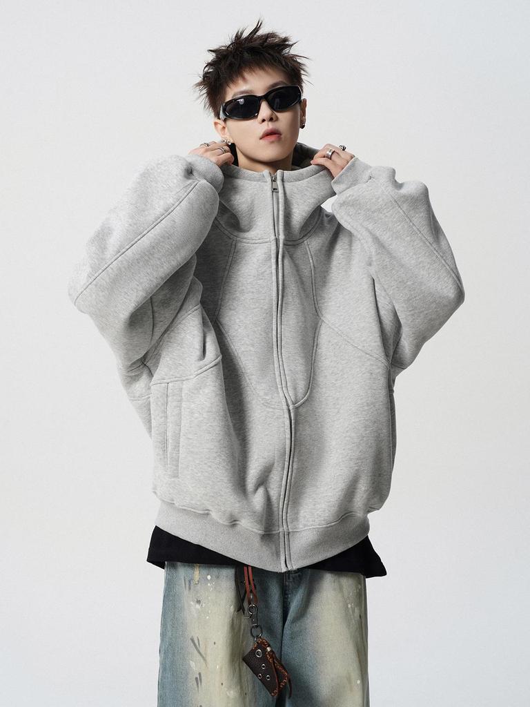 Men's Winter Heavyweight Fleece-Lined Deconstructed Patchwork Hoodie – Streetwear Trend