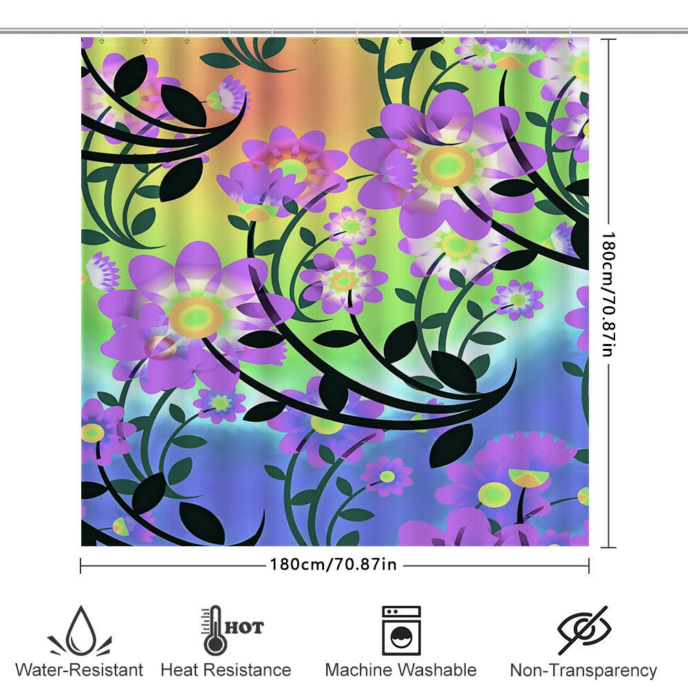 Bright Bath Shower Curtain Waterproof Printed Fabric Floral Decorative Pattern 180X240Cm For Bathroom Decorations Lavender Purpl