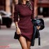 2026 Autumn/Winter Women's Solid Color Round Neck Long Sleeve Bodycon Sweater Dress