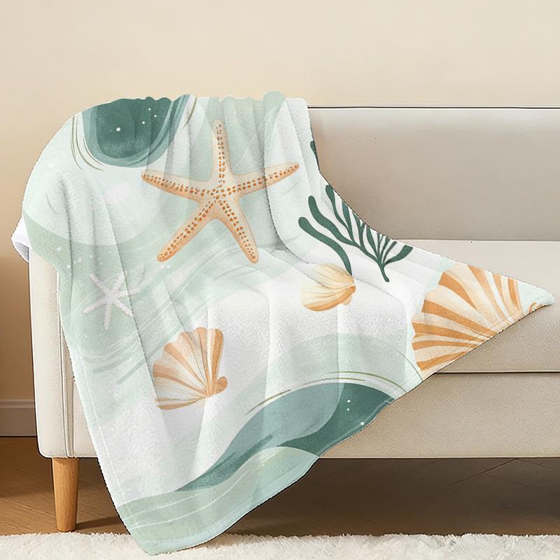 Home Flannel Throw Blanket - Solid Color Ocean Themed, Soft Cozy Warm Blanket for Home Lounge, Halloween & Christmas Use