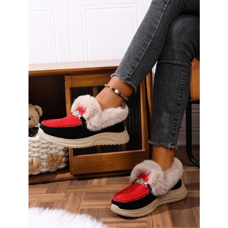 Warm Sneaker Women's Shoes 2025 Winter Plus Size Thick Sole Fleece Metal Chain Cotton Shoes