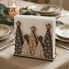 Kitchen Table Decoration Wooden Christmas Tree Napkin Holder, Freestanding Tissue Dispenser with Star And Snowflake Decor, Party Supplies Decorative