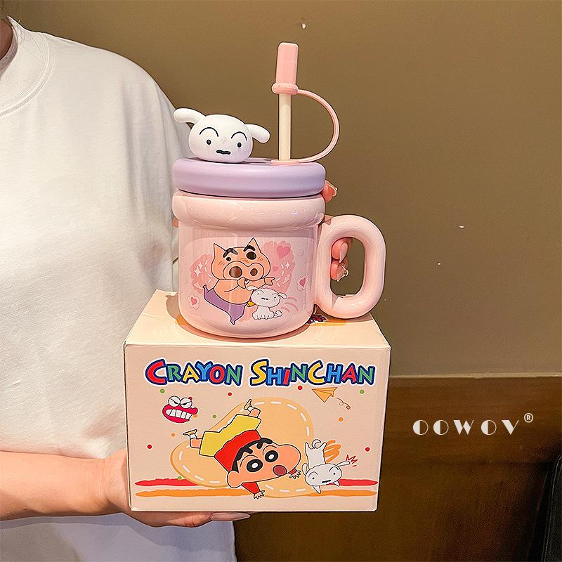 Crayon Xiaoxin Ceramic Mug with Lid Girls High Value Couple Water Cup Office Tea Separation Cup