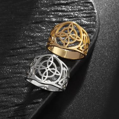 Stainless Steel Hollow Witchs Knot Celtic Knot Open Ring Irish Lucky Ring Fashion Jewelry Unisex
