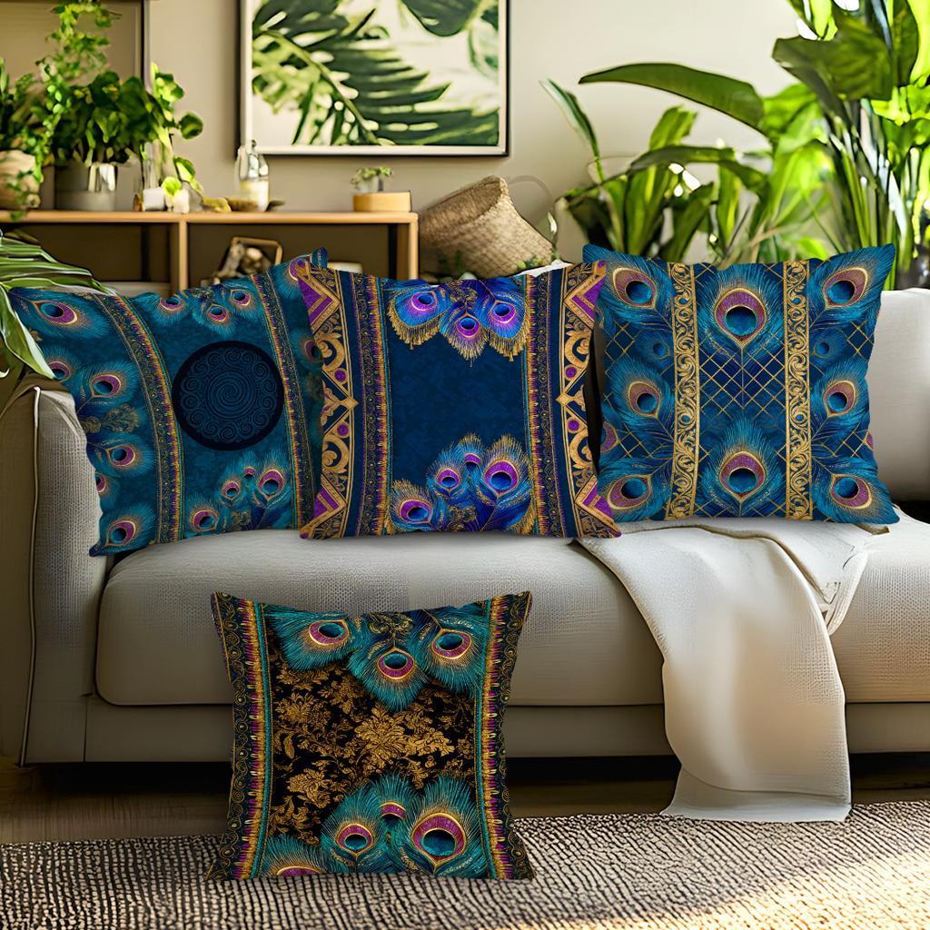 Bohemian Peacock Feather Pillowcase Bedroom Sofa Cushion Cover 100% Polyester Living Room Cushion Pillowcase Home Decor