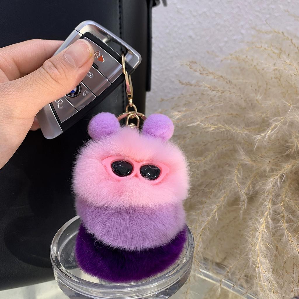 Rex Rabbit Hair Cute Vacation Caterpillar Pendant Bag Pendant Cartoon Plush Car Keychain
