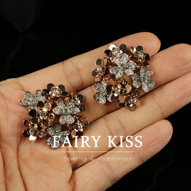 

Fashion Earrings, Exquisite Diamond-set Multi-layer Flower Earrings, Advanced Sense Electroplating Design Sense Earrings 925 Silver Needles