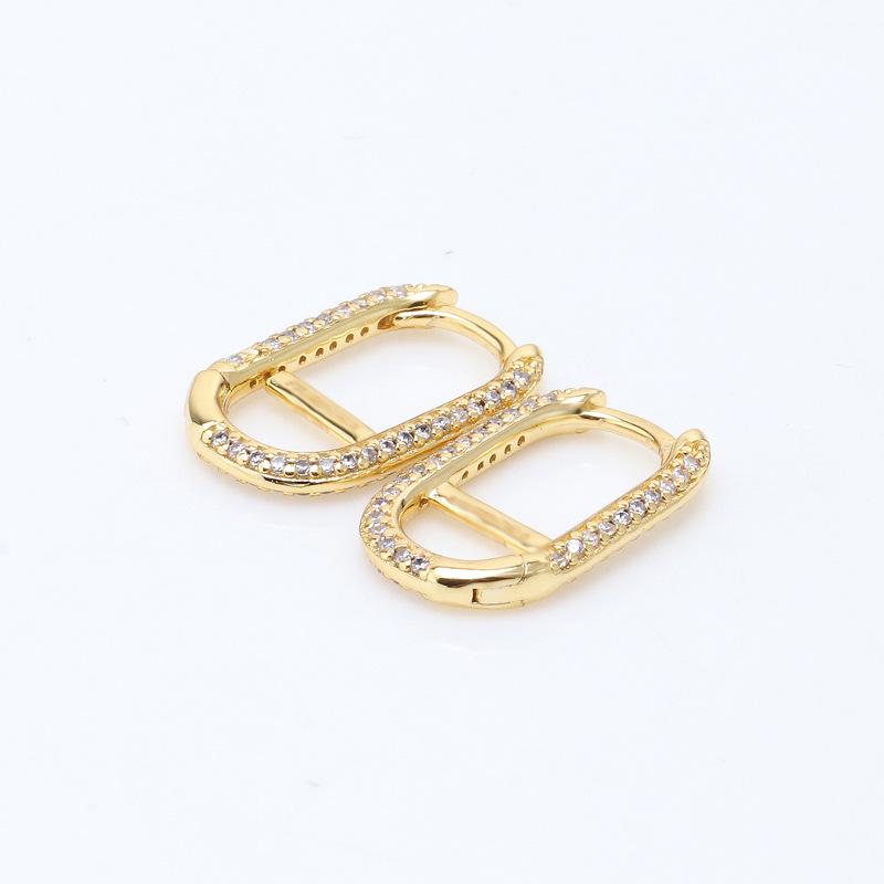 Gold-Plated Zircon Shining Link Stud Earrings - Light Luxury European & American Style, Perfect Birthday Gift for Girls