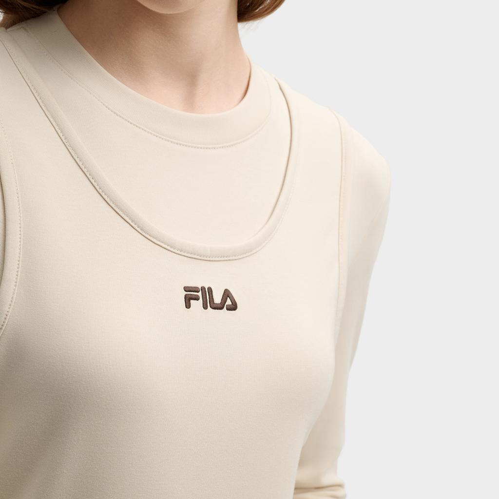 FILA Original Fashion Simple Classic Retro Sports Casual Versatile Comfortable Round Neck Slim Fit Long Sleeve T-Shirt Women tops Khaki F11W619214FBG