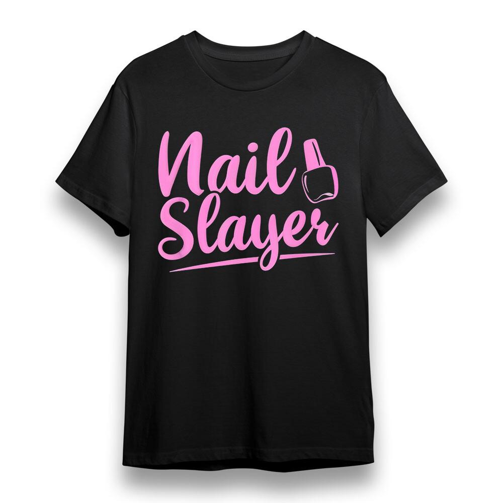 

Женская футболка с принтом Nail Slayer Унисекс Черная 100% Хлопок Большого Размера XL