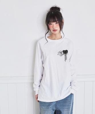PAGESIISII Heart Ribbon Brooch Print Oversized Long Sleeve White