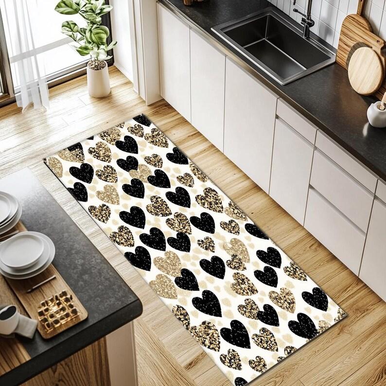

Romantic Heart Flower Pattern Runner Rug Leopard Print Home Decor Carpet Soft Non-slip Mat for Hallway Living Room Bedroom 40X120CM