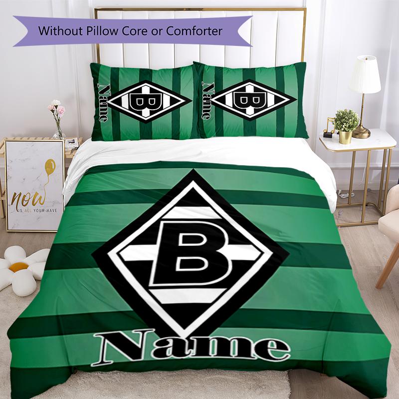 3pcs Custom Name Borussia Mönchengladbach Bedding Set Duvet Cover Closure Includes 1 Duvet Cover & 2 Pillowcases for All Seasons Bedroom Decor