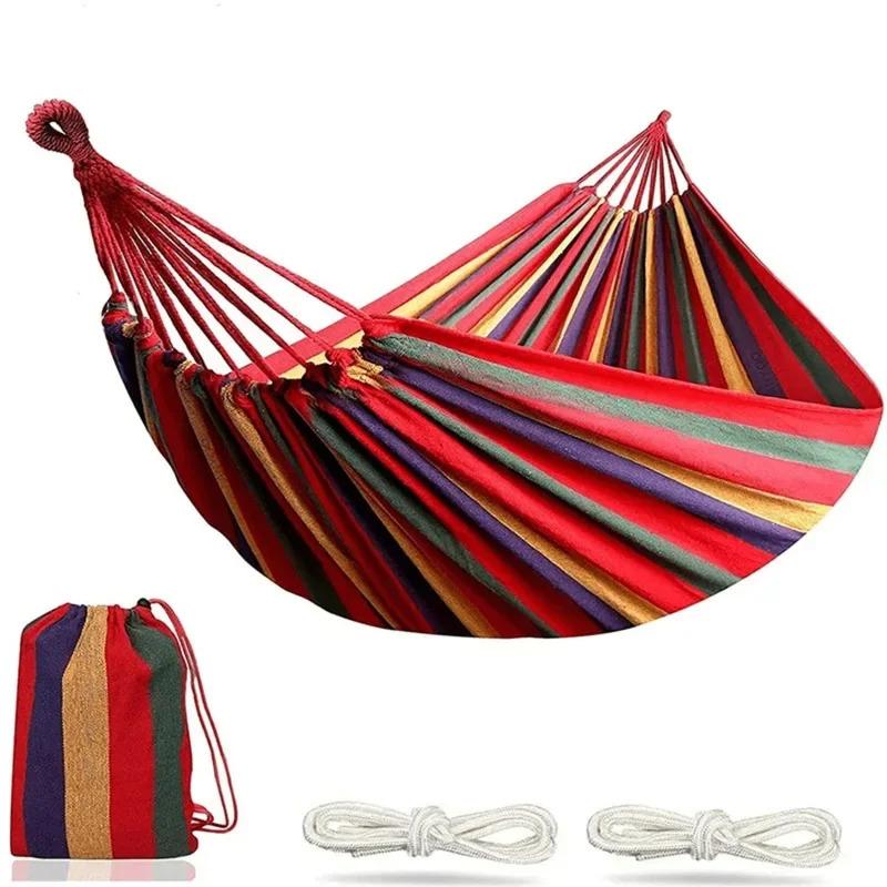 Colorful Striped Portable Camping Hammock With Storage Bag And Tree Tie Anti Tipping Design Suitable For Outdoor Camping