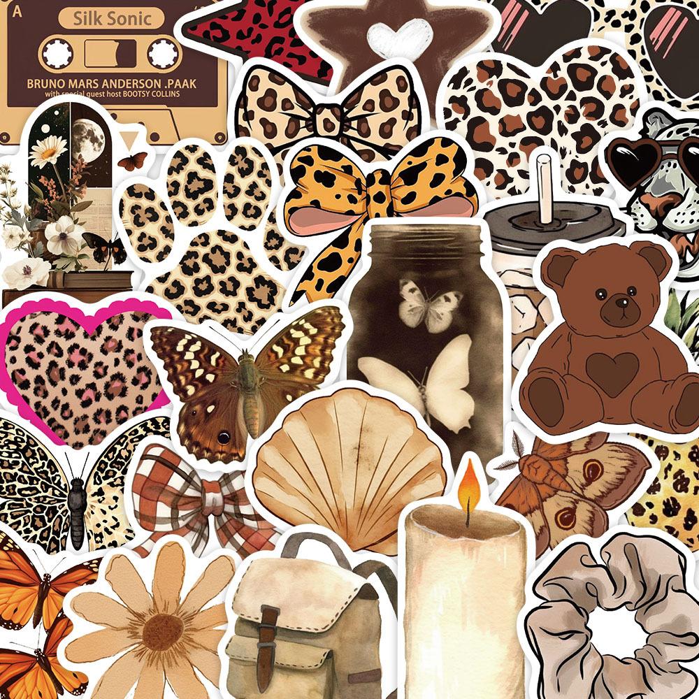 50pcs Leopard Love Stickers Set Retro Aesthetic Downtown Girls Stickers Cool Trendy Y2K Stickers for Laptop Skateboard