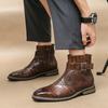 New Brown Ankle Boots for Men Zippper Black Crocodile Pattern  Square Toe Fashion Business Formal Men's Boots Size 38-46