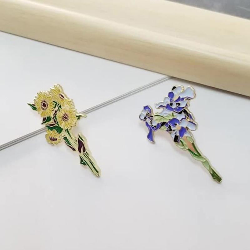 Spilla da Bavero Spilla Van Gogh Girasole Iris Spilla Fiore Spilla da Cappello in Metallo per Vestiti Spille Smaltate Spille per Zaino Regali per Donne