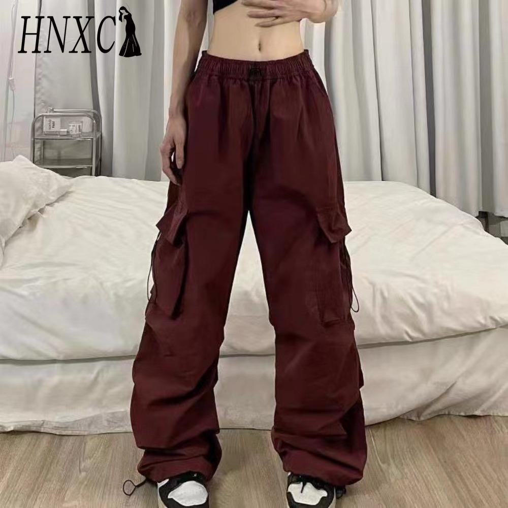 Pantaloni Cargo Hip Hop da Donna HNXC Larghi Monocolore Vita Elastica Pantaloni Larghi Traspiranti Pantaloni Femminili