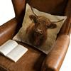 Square Decorative Pillow Beige Highland Cow Print For Living Room Bedroom Window Seat