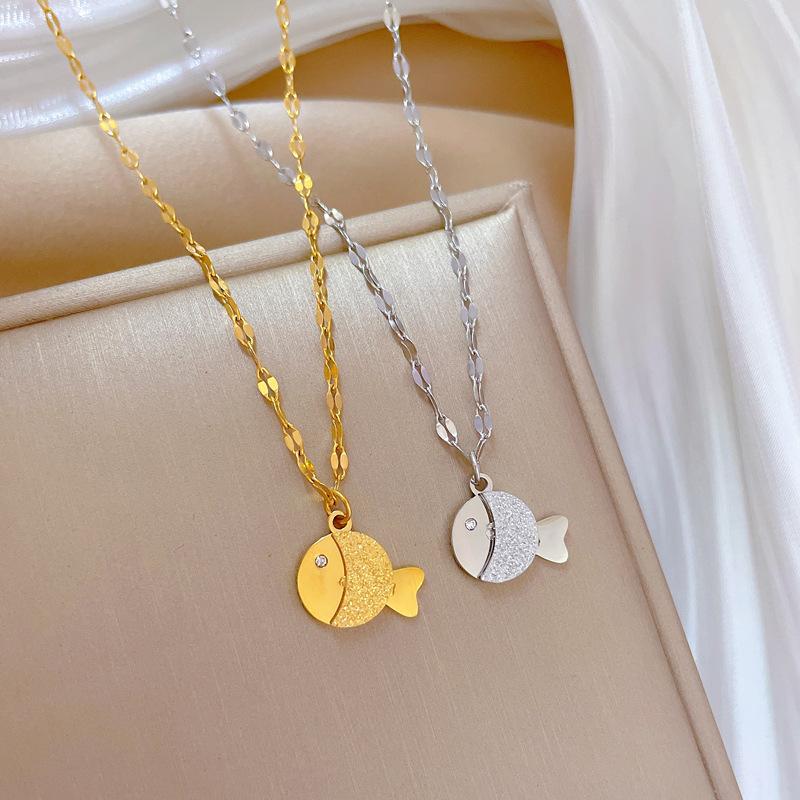 Matte Fish Temperament Personality Minimalist Furnace Real Gold Necklace Female Collarbone Chain
