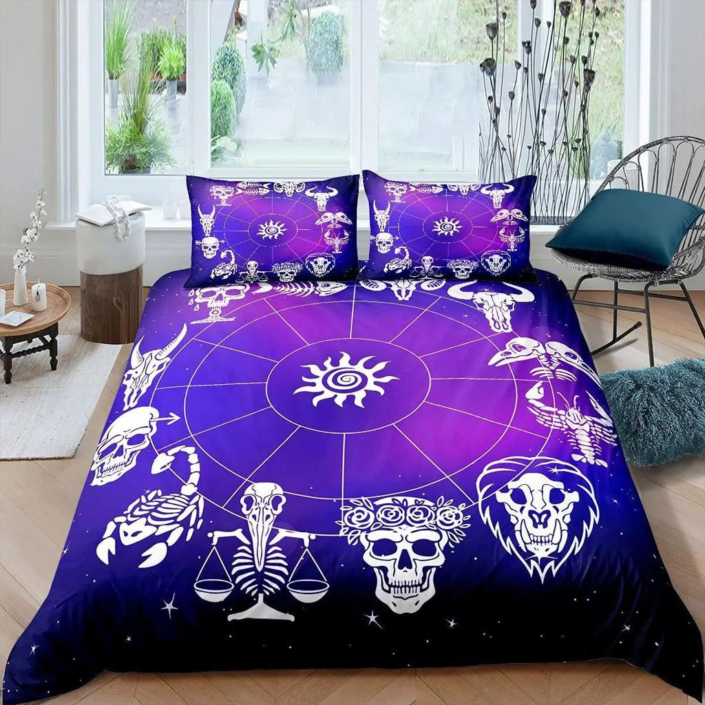 Astrology Themed Duvet Set, Twelve Zodiac Astrology Printed Bedding Set, Three-Piece Set