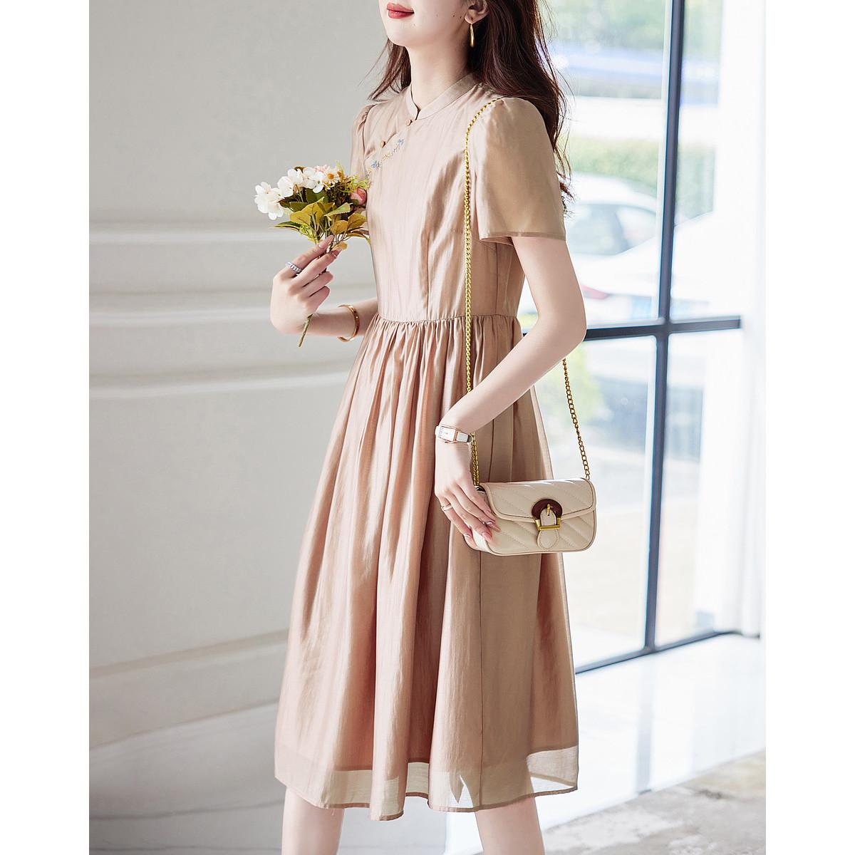 

Элегантное платье с А-образным стежком на лето, новое платье для женщин со стоячим воротником и пуговицами, средней длины XL