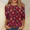 3/4 Sleeve Shirts For Women Print Christmas Tees Blouses Casual Plus Size Basic Tops Pullover