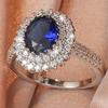Elegant Women's Blue Glass Zirconia Halo Ring - Sophisticated Copper Wedding Band with Crystal Accents, Ideal for Daily Wear & Gifting, Perfect Valent