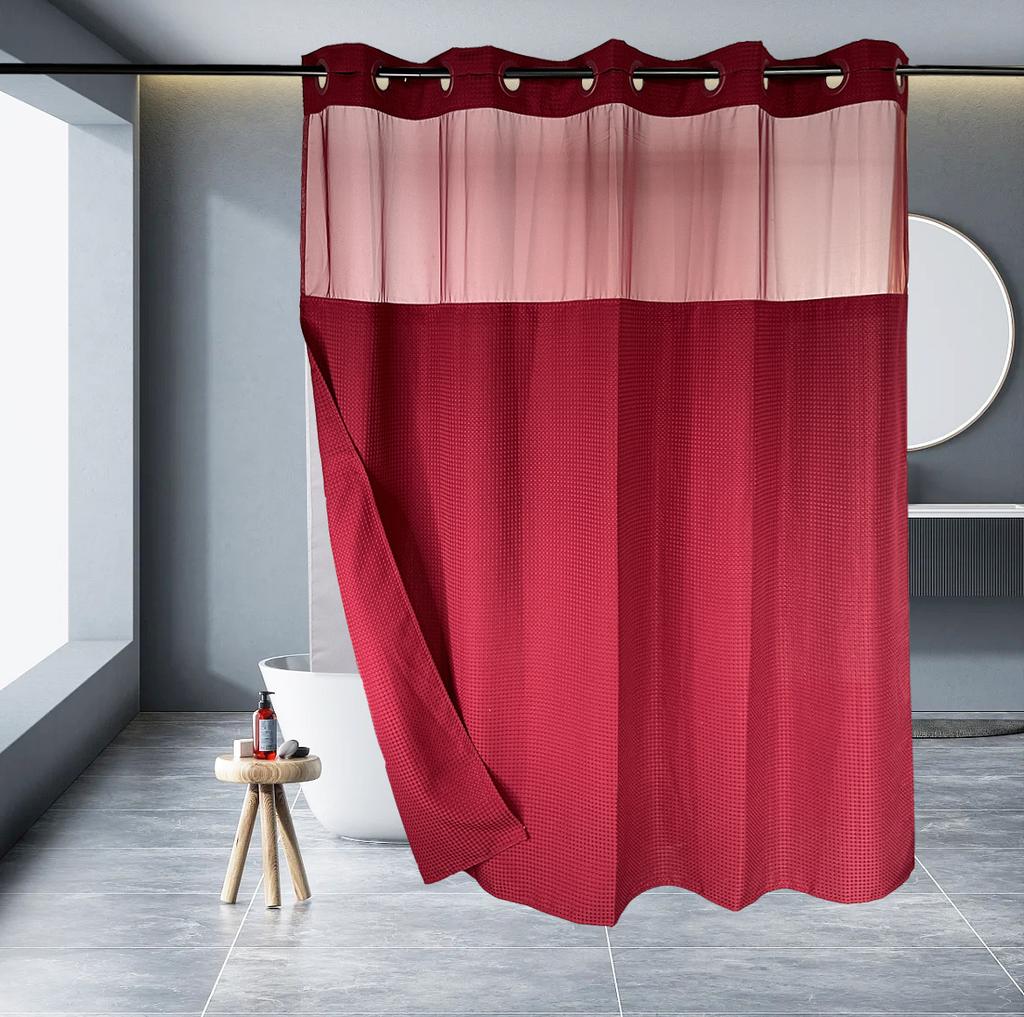 No Hook Shower Curtain with Snap In Liner, 230GSM Waffle Weave Shower Curtains for Bathroom, Hotel Grade,Spa Like Bath Curtain