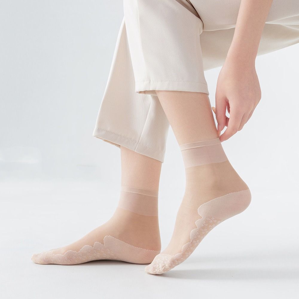 10Pairs Cotton Bottom Crystal Silk Socks Ultra-thin Silk Sheer Ankle Sock Mid-calf Tube Sock Summer