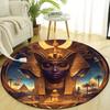 Luxurious Egyptian Culture Round Rug - Crystal Velvet Polyester Carpet with Vibrant Pharaoh & Pyramid Design, Non-Slip Backing, Perfect for